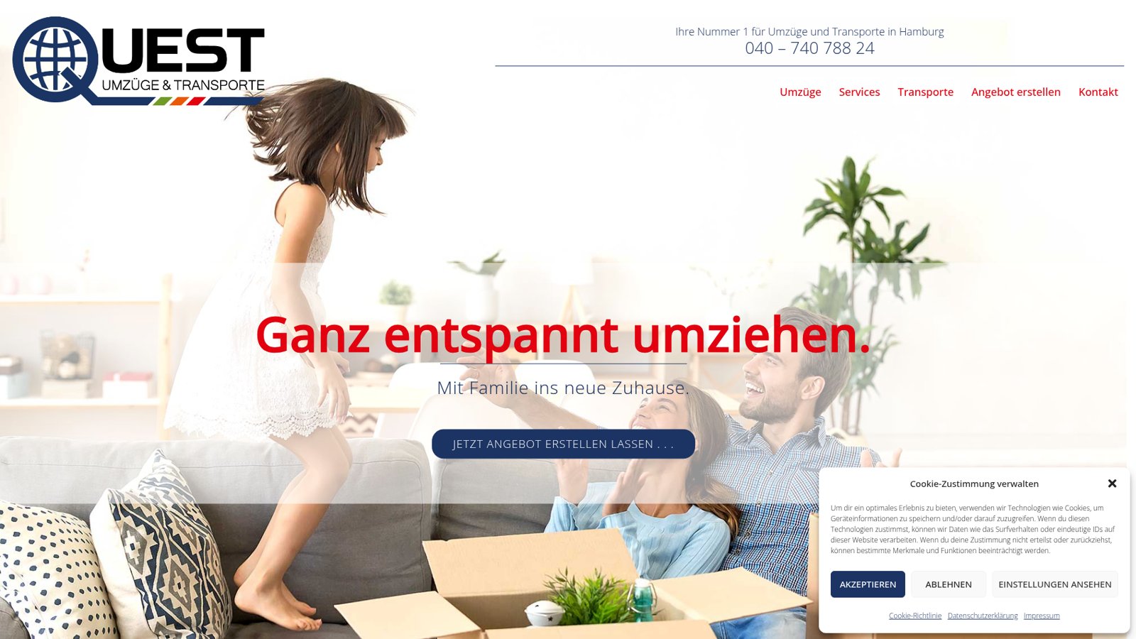 Screenshot der Website quest-umzuege.de – Partnerunternehmen von Lastentaxi Hamburg